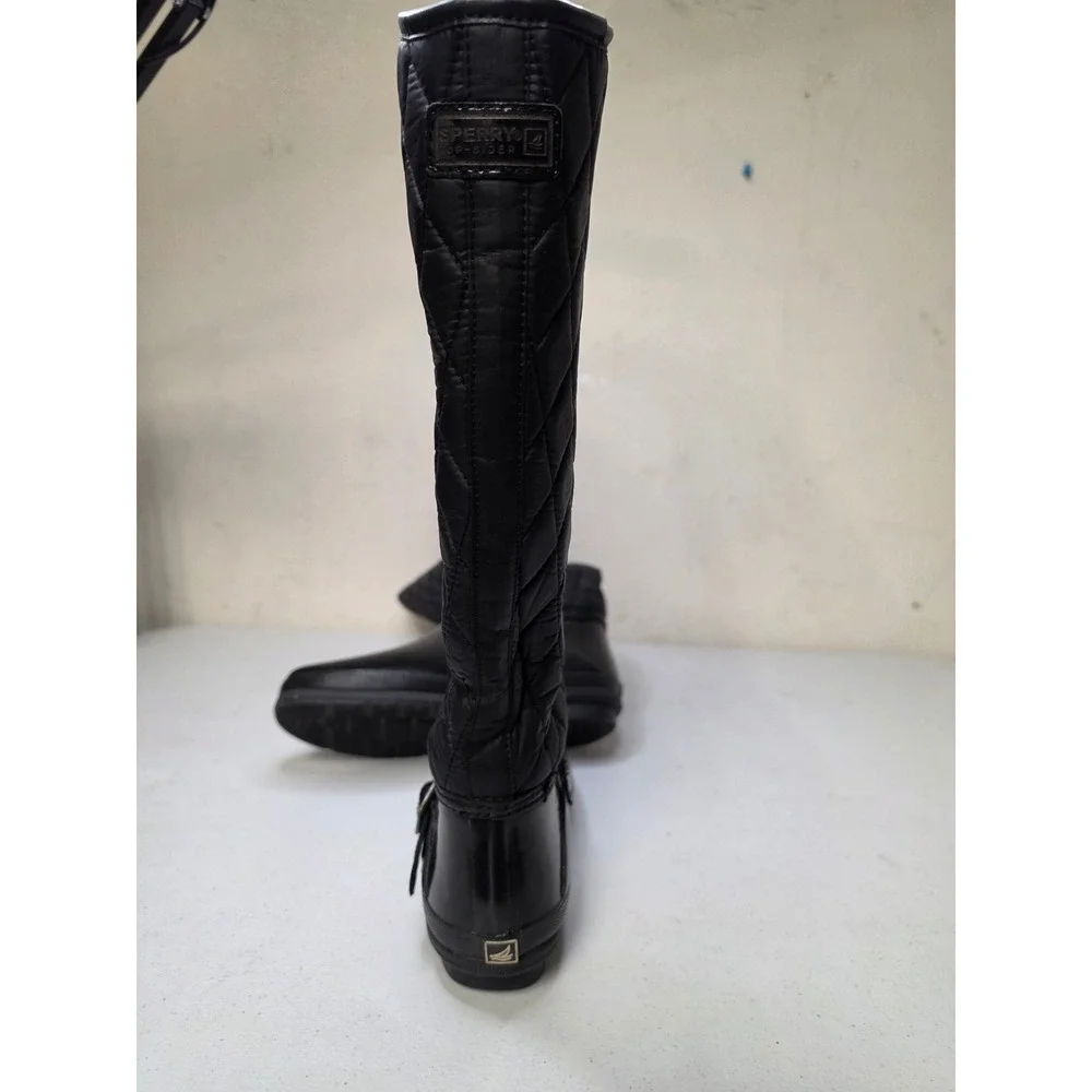 Sperry Top-Sider Womens Black Quilted Tall Waterproof Rain Boots 7
